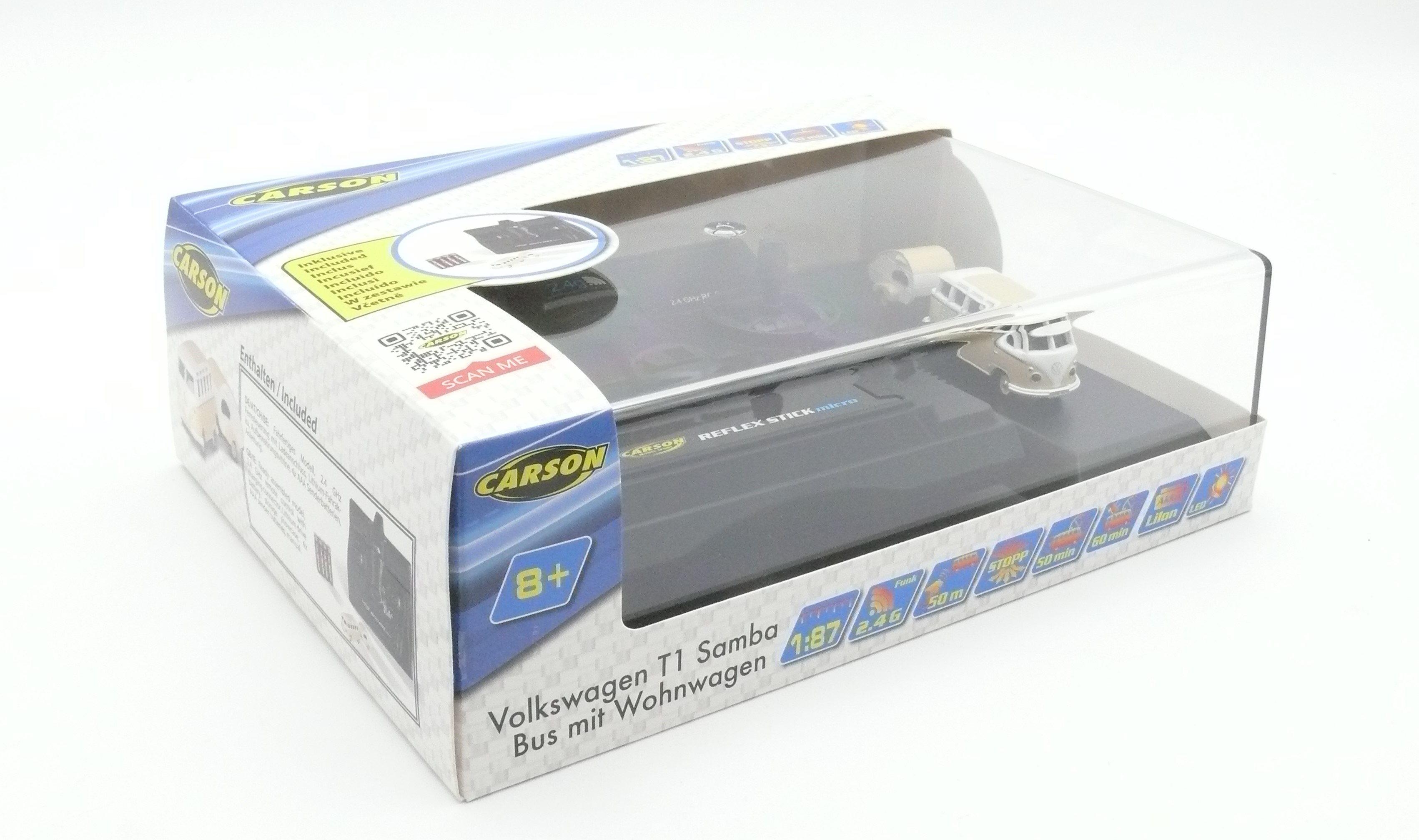 Carson RC Car VW T1 Samba Bus with Caravan 1:87