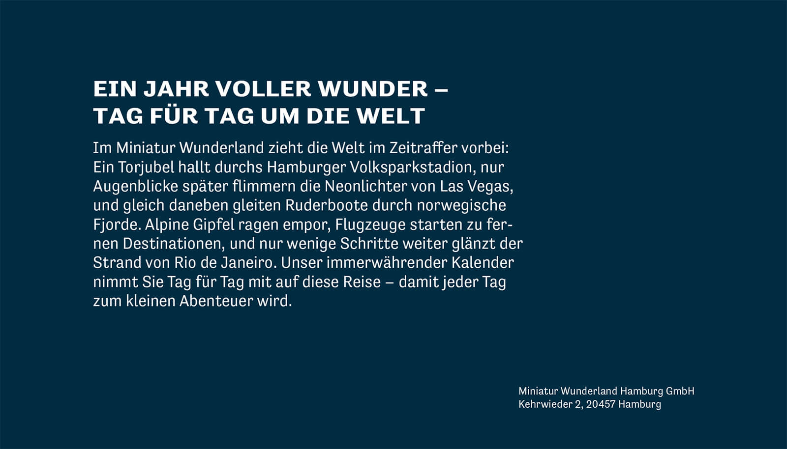 Miniatur Wunderland - perpetual calendar - with 366 pictures