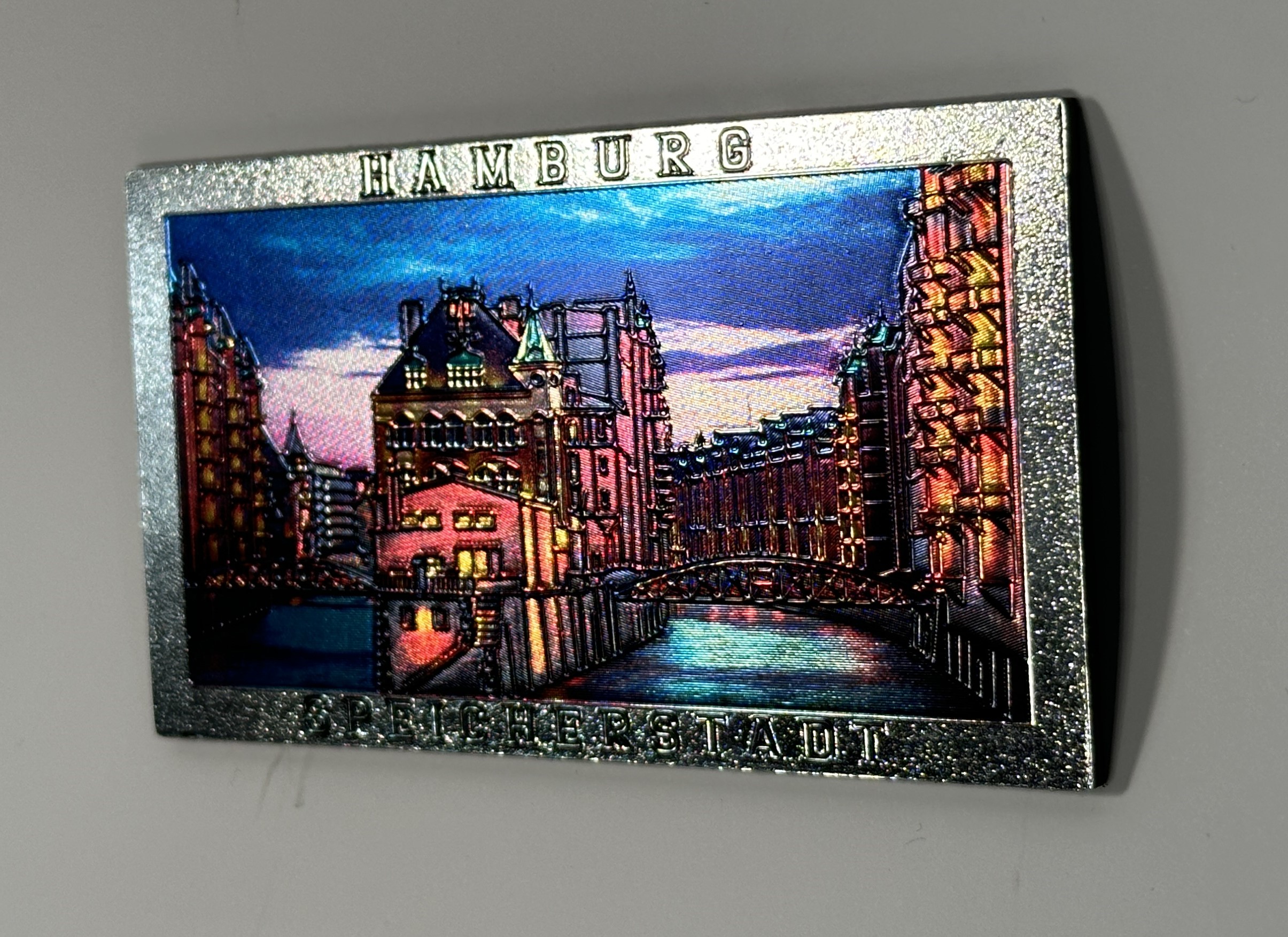 Magnet mit Metallfolie  - Speicherstadt bei Nacht