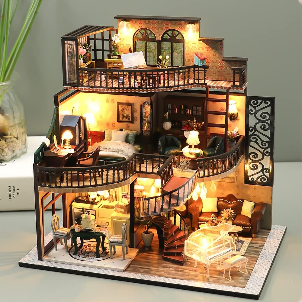 Holzhaus LED "Piano Townhouse" Holzbausatz M2132 DIY Puppenhaus
