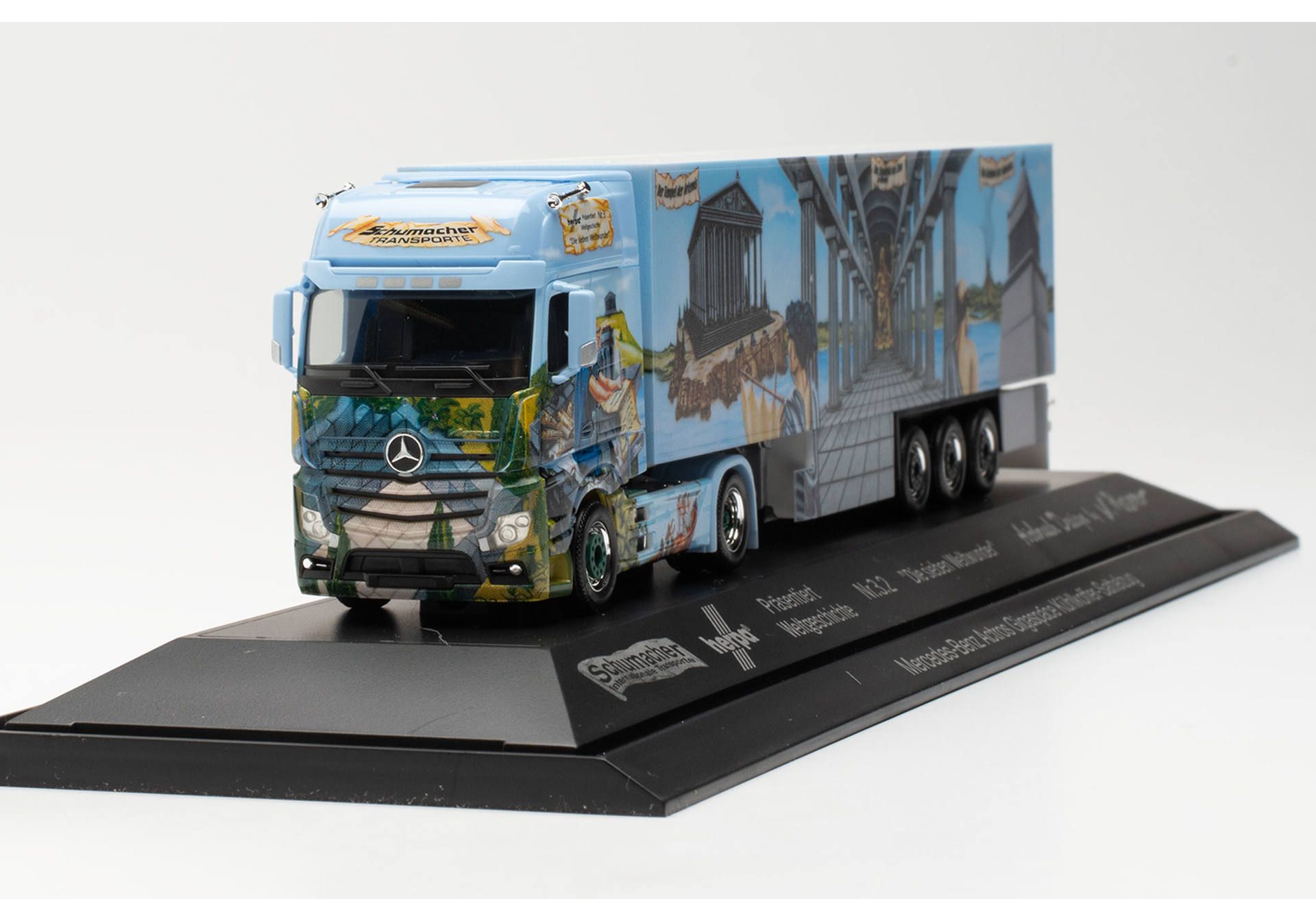 Herpa 122214 Mercedes-Benz Actros `18 Refrigerated Box Semi-Trailer “Herpa World History No. 3.2, Schumacher” (North Rhine-Westphalia/Würselen) 1:87