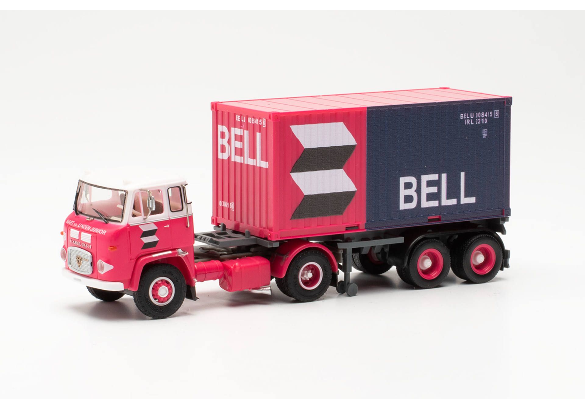 Herpa 87MBS026123 Scania LB 76 Container-Sattelzug "van der Linden/Bell" (Niederlande/Lisse) 1:87