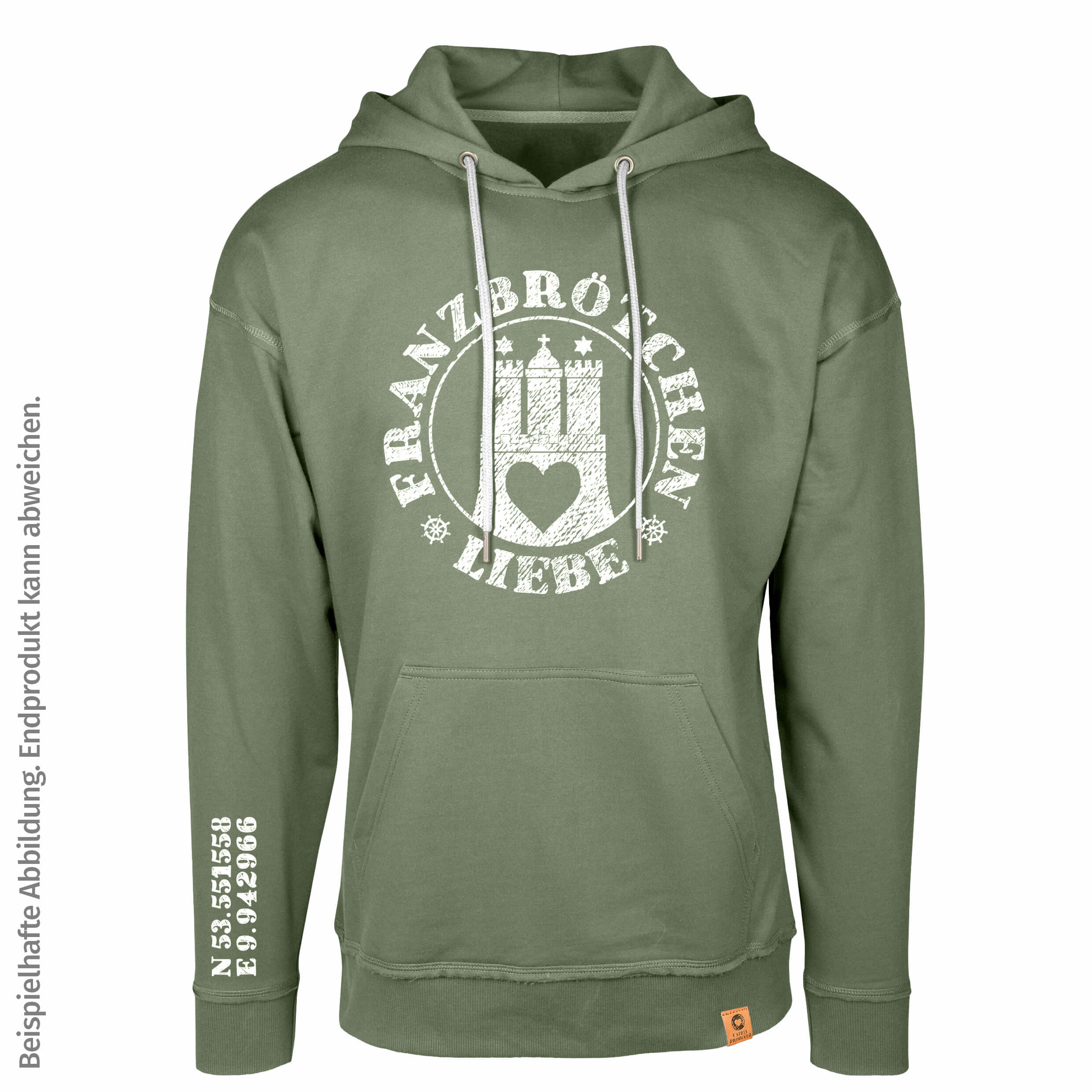 Franzbrötchenliebe Hoodie unisex - Oil Green mit weißem Print