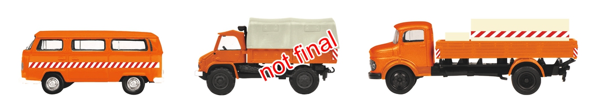 Schuco 452655600 MHI 3er-Set Kommunalfahrzeuge – VW T2 Bus, Mercedes-Benz L322 Tankwagen, Unimog 404