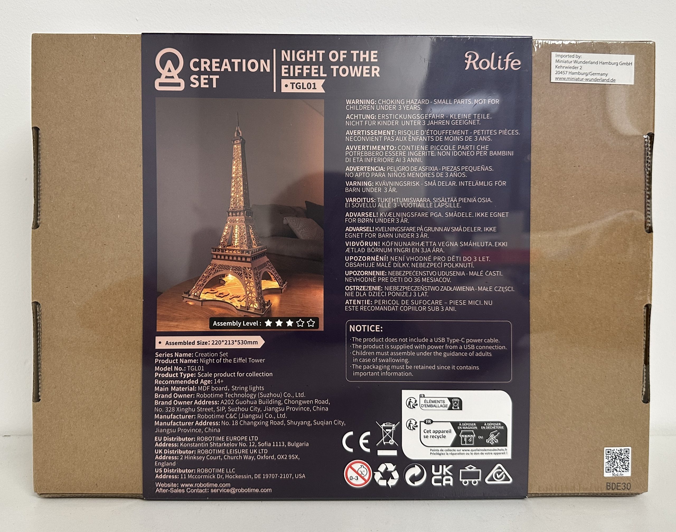 Wooden Model Kit - Night of the Eiffel Tower - TGL01 by Robotime