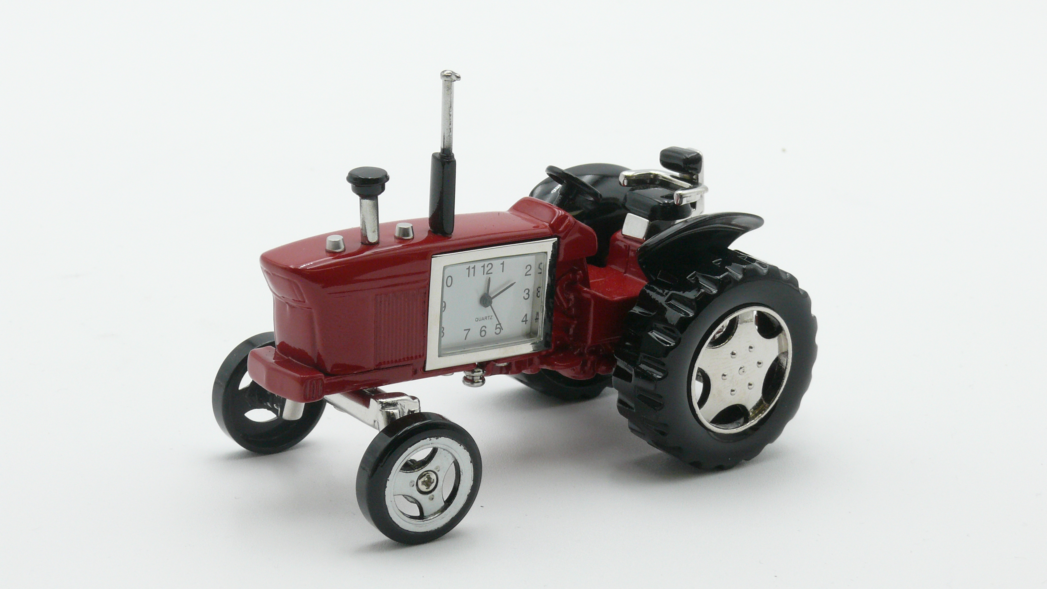 Miniatur-Uhr Traktor rot