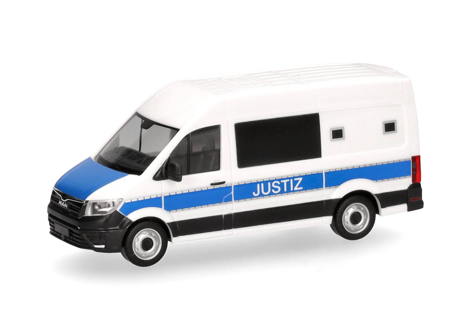 Herpa 98021 MAN TGE High-Roof Panel Van Prisoner Transporter "Justice" 1:87