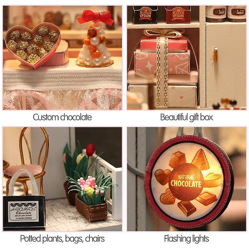 Holzhaus LED "Chocolate Shop" Holzbausatz C007 DIY Puppenhaus