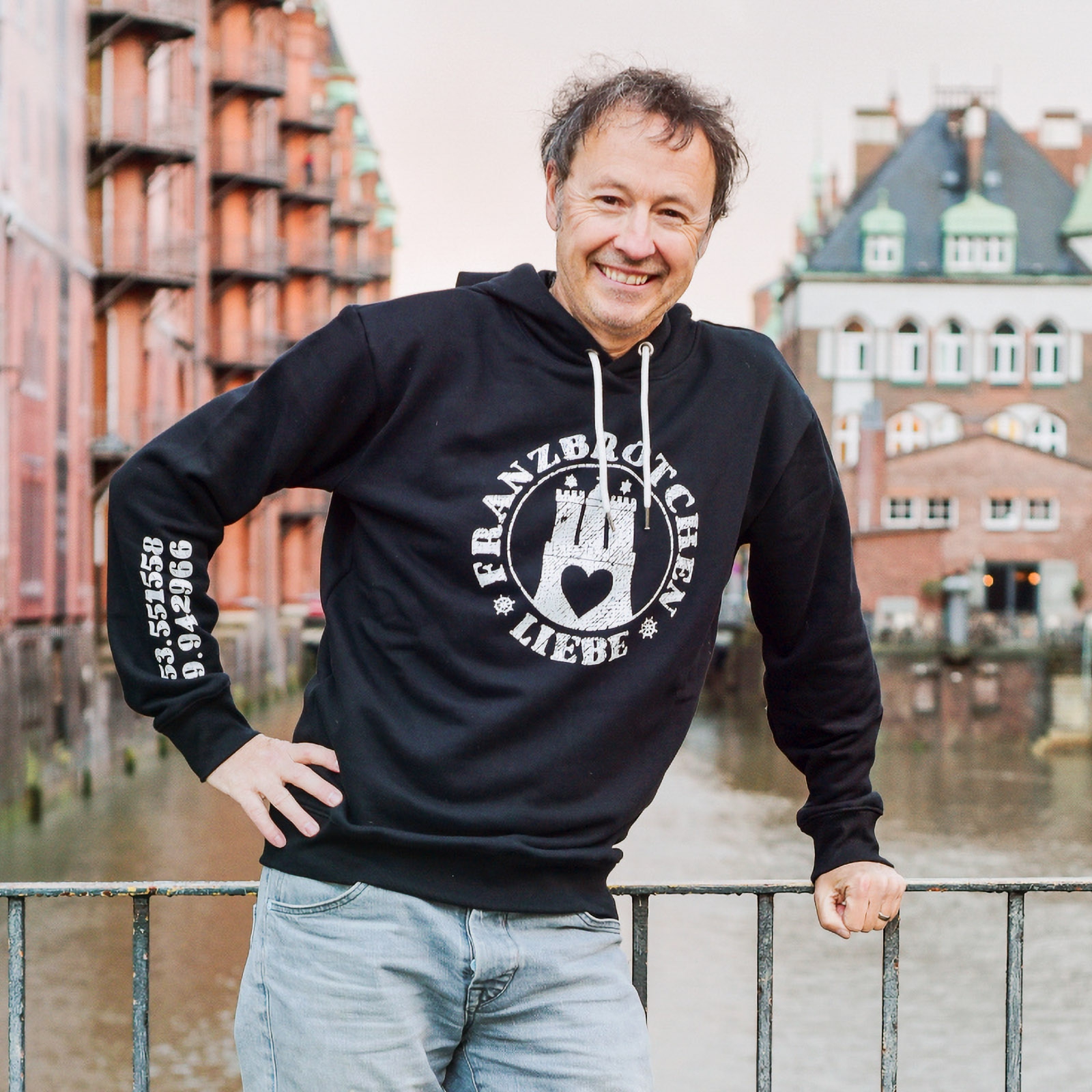 Franzbrötchenliebe Hoodie unisex - black with white print