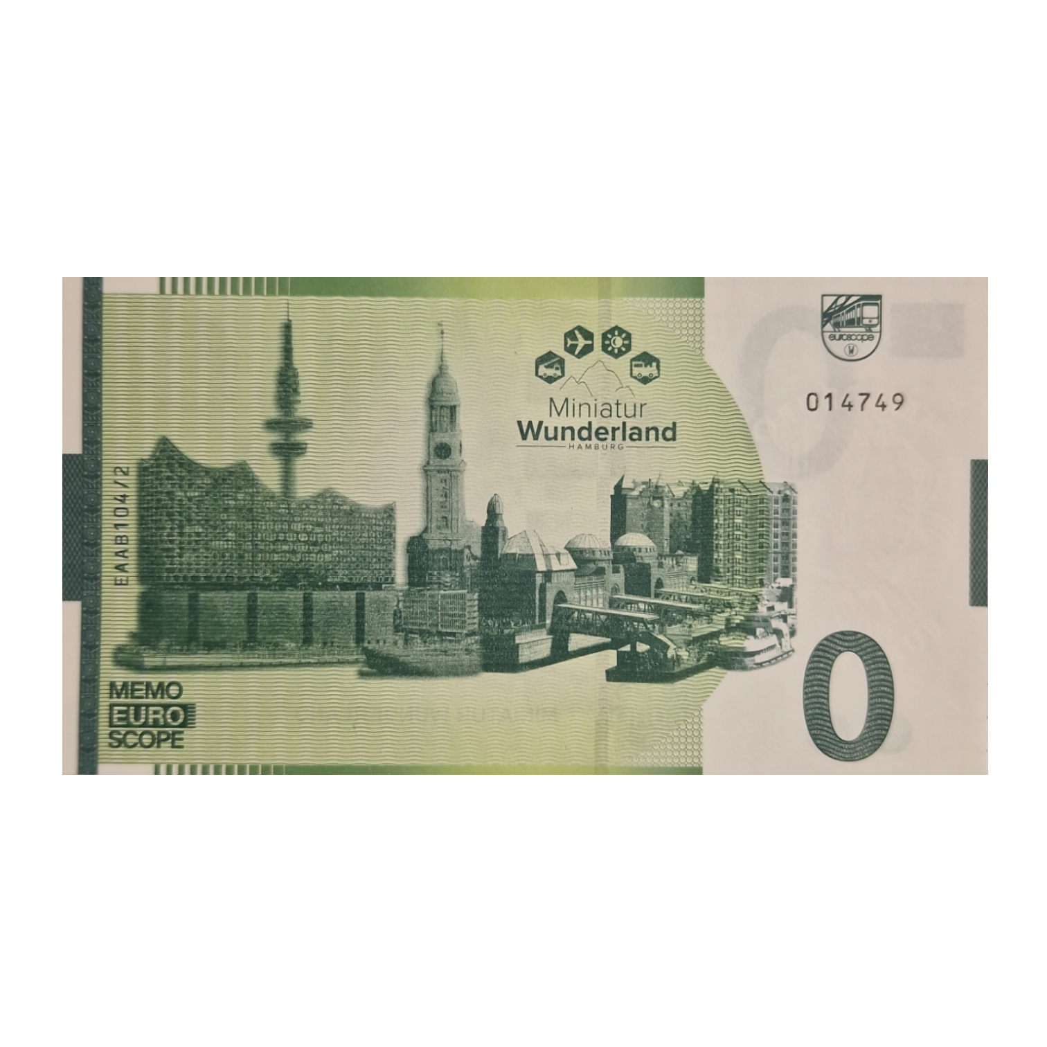 Euro Souvenir Banknote Green - "Steam Locomotive Class 01 - ICE 3 Class 403"