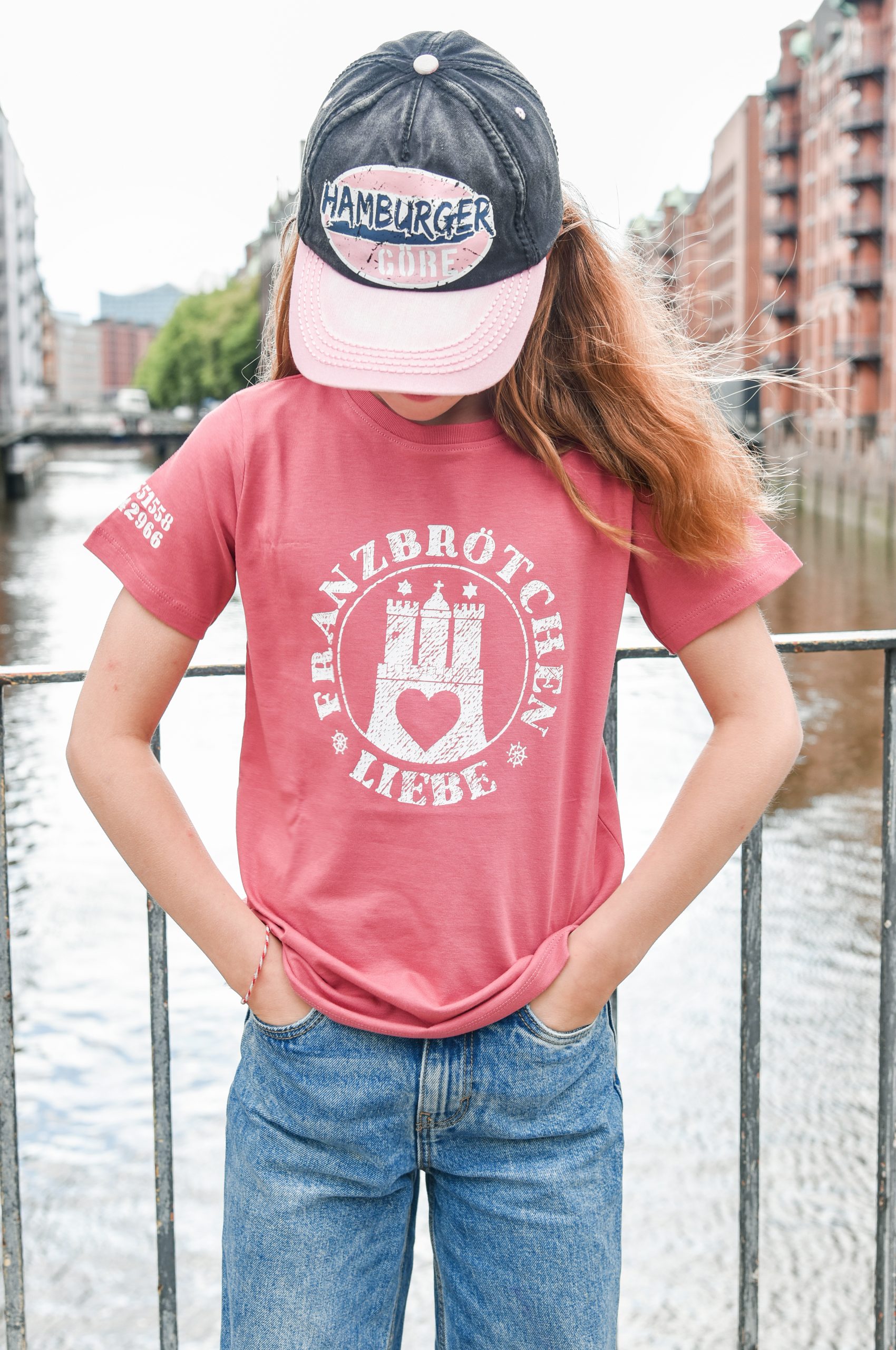 Franzbrötchenliebe Kids T-Shirt - Mauvewood rot mit weißem Print, Größe 86/92
