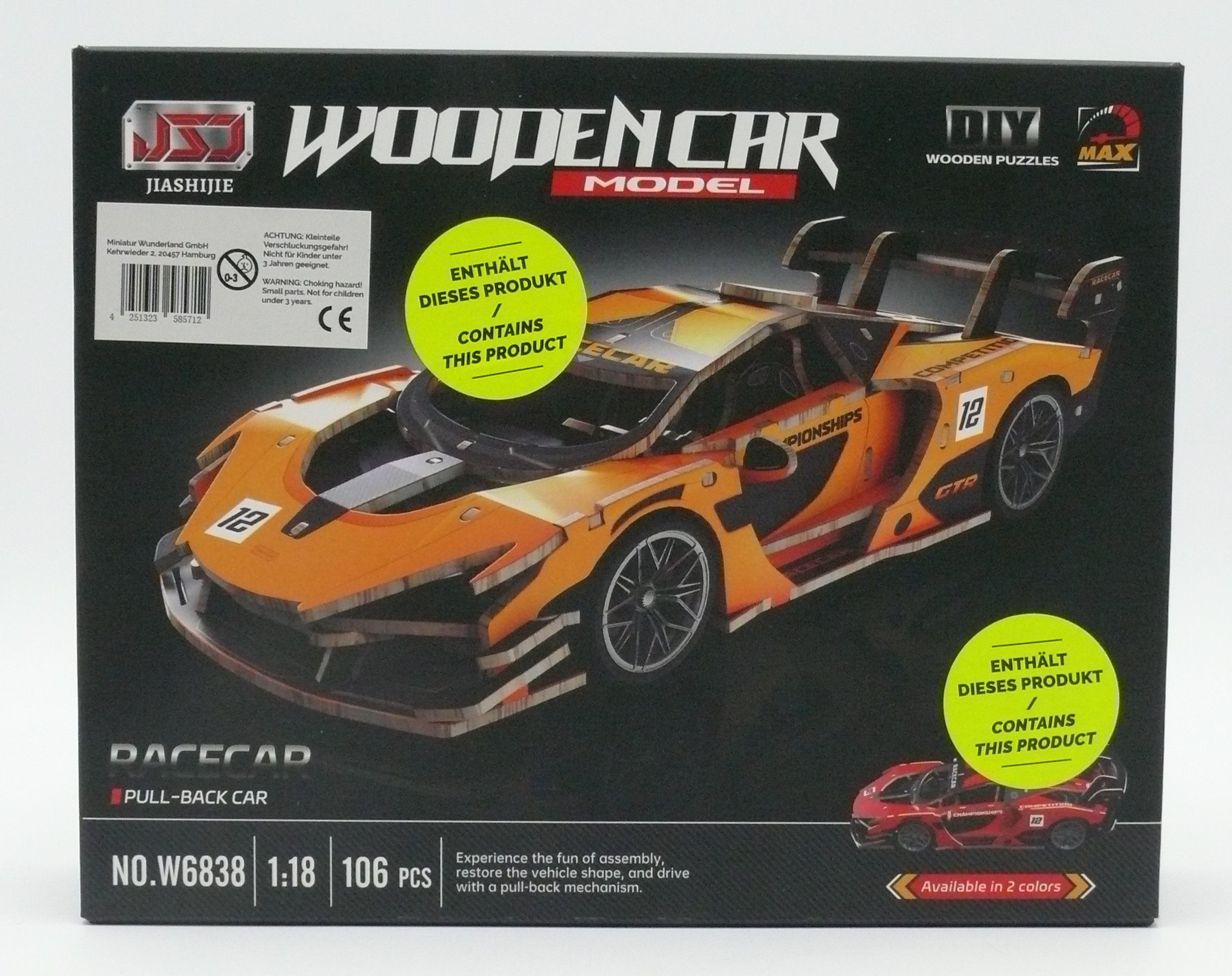 Wooden Model Kit – Racing Car, 1:18 Scale