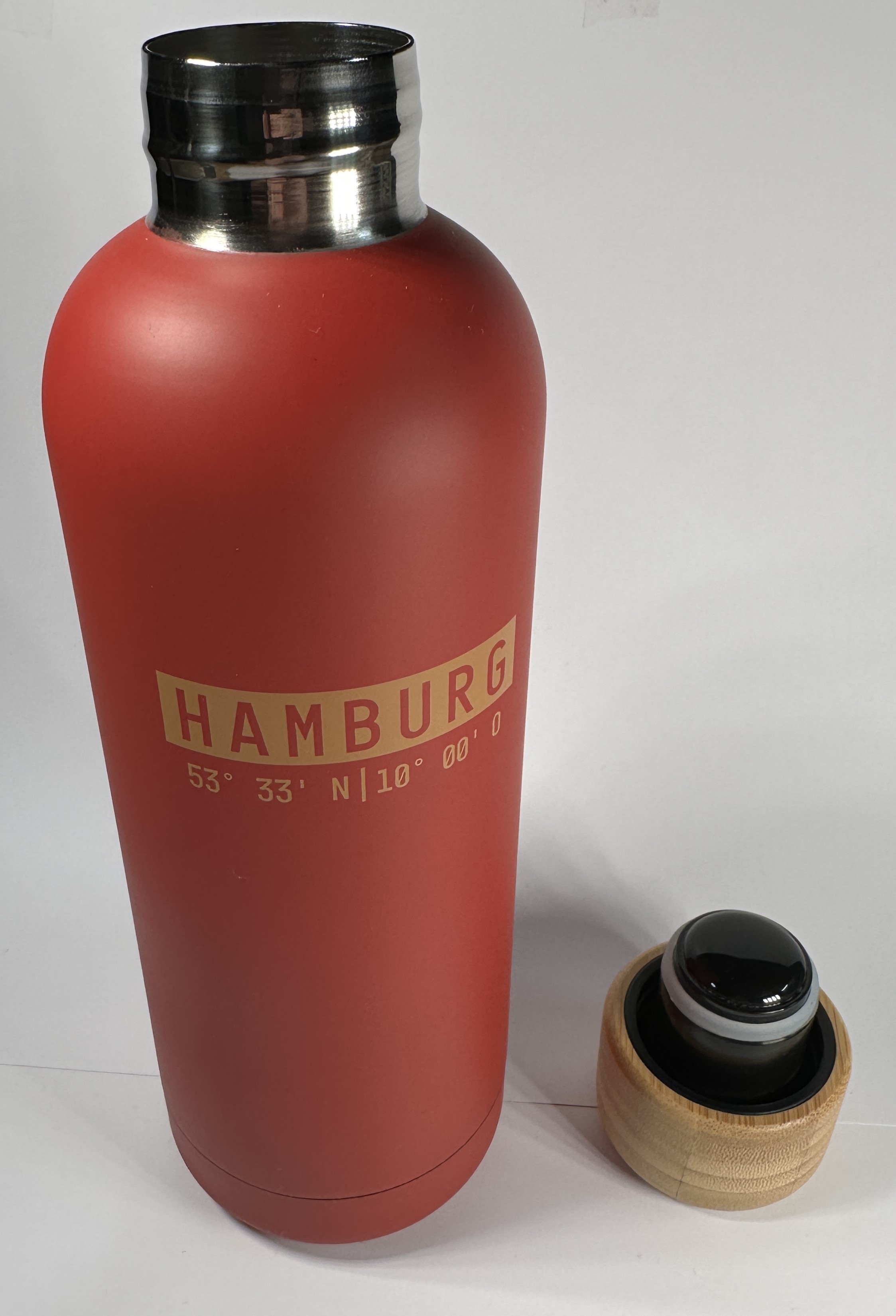 Trinkflasche Soft-Touch - "Hamburg - Koordinaten", rot