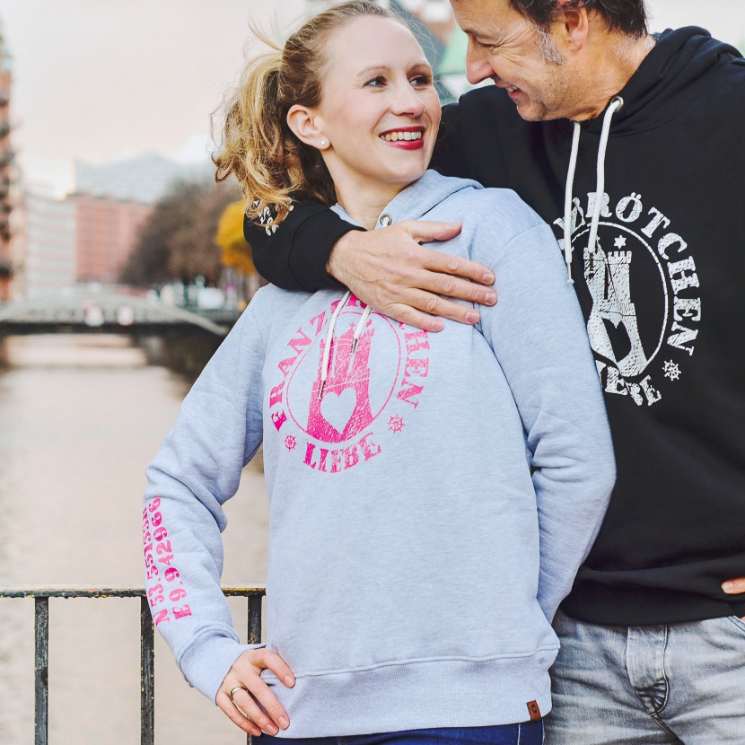 Franzbrötchenliebe Hoodie Woman - Gray Morn mélange with pink print