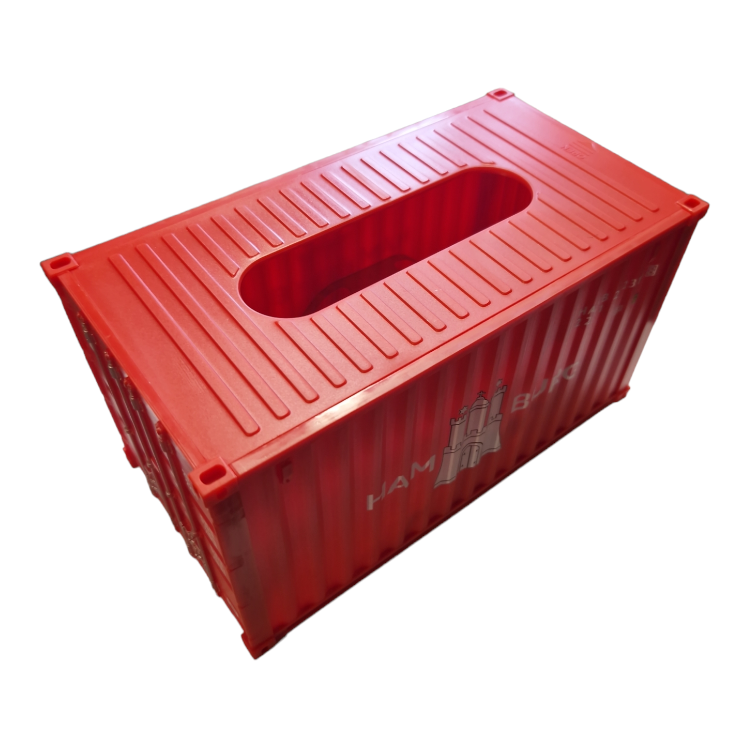 Taschentuch-Box Container, rot mit Hamburg Wappen