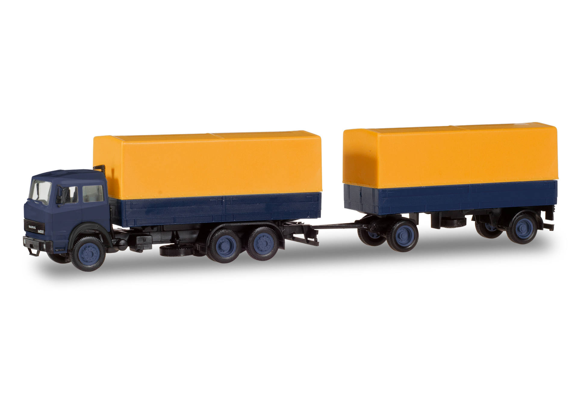 Herpa 309578 Iveco Magirus Planen / Hängerzug, gelb/blau 1:87