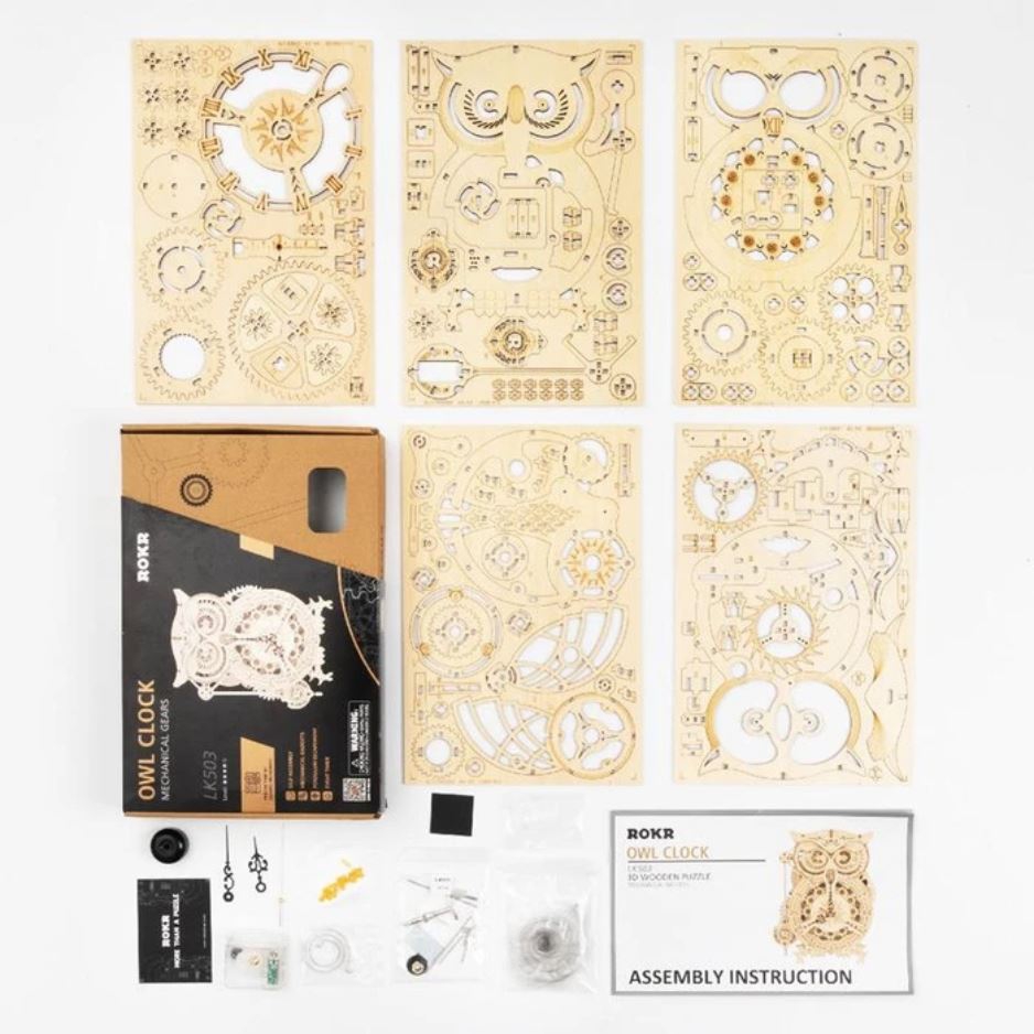 Wooden Model Kit – Owl Clock – LK503 by Robotime