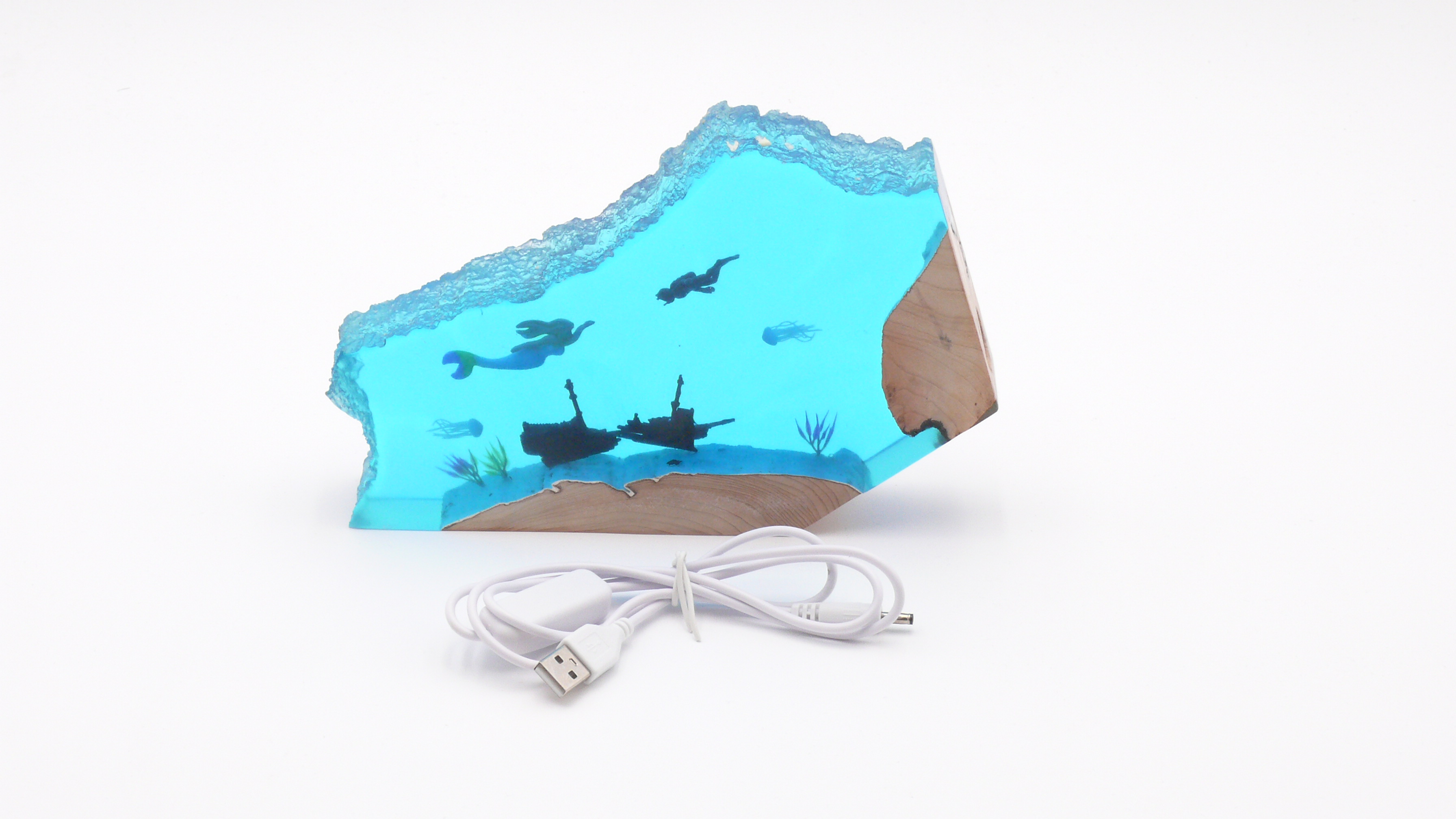 Table Lamp / Night Light – Epoxy Resin – Diver and Mermaid