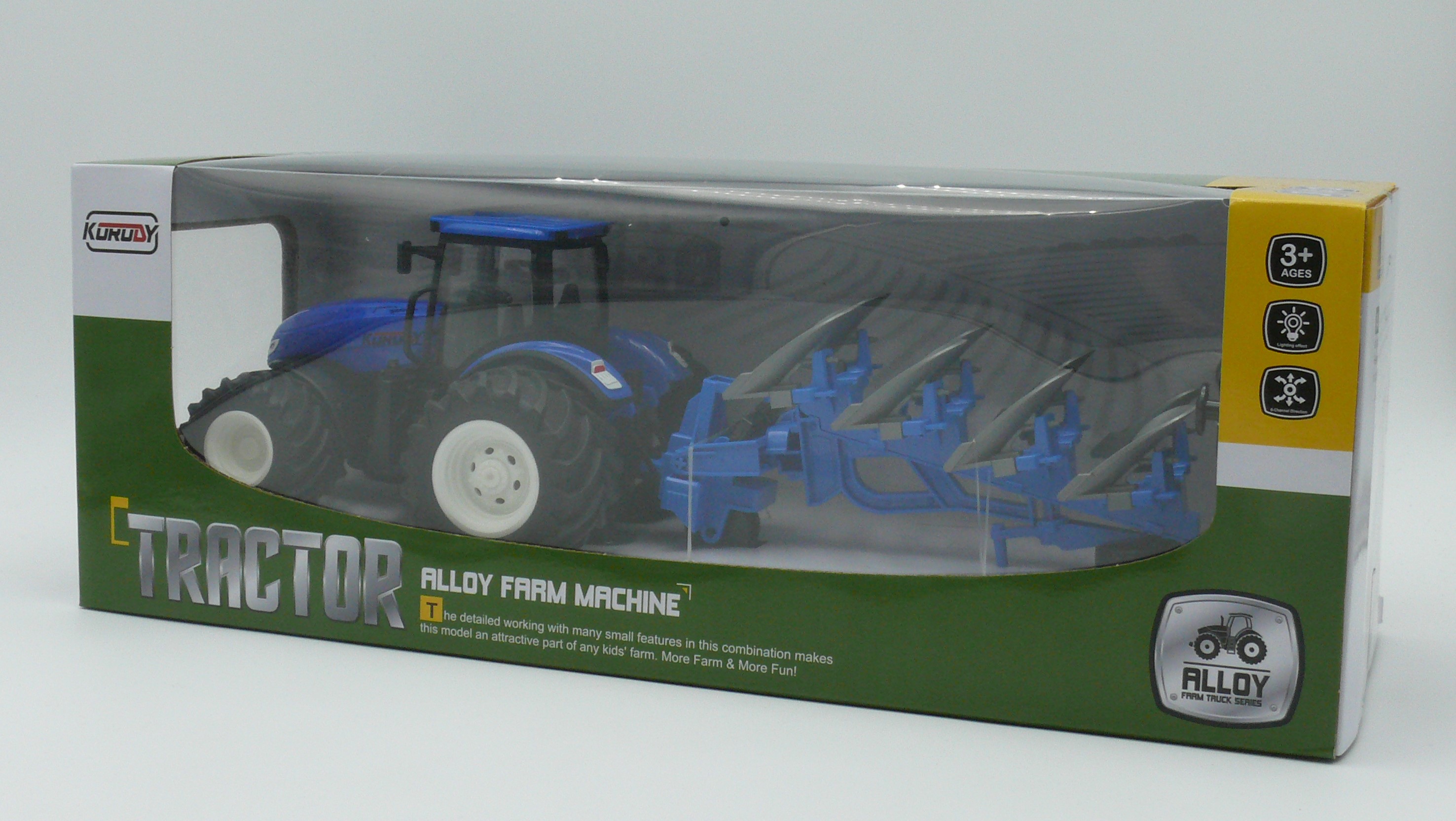Ferngesteuerter Traktor mit Pflug, blau